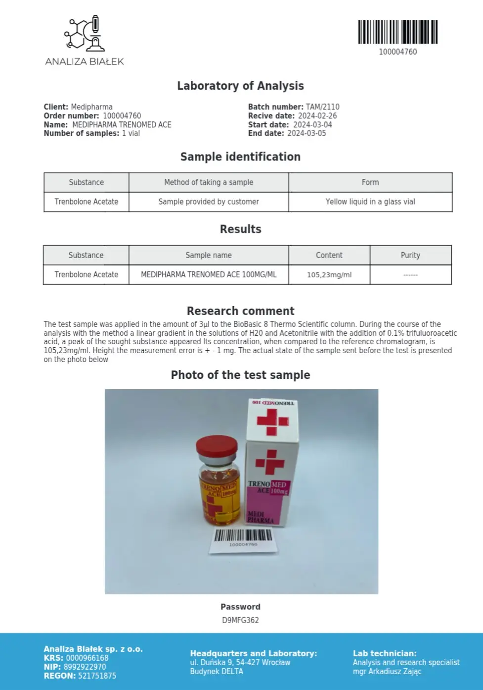 Trenbolone testiraportti